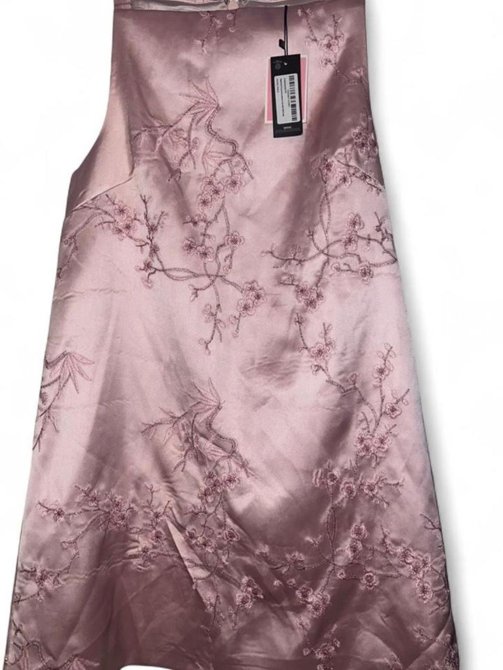 PrettyLittleThing Blush Pink Satin Floral Embroidered Formal Dress